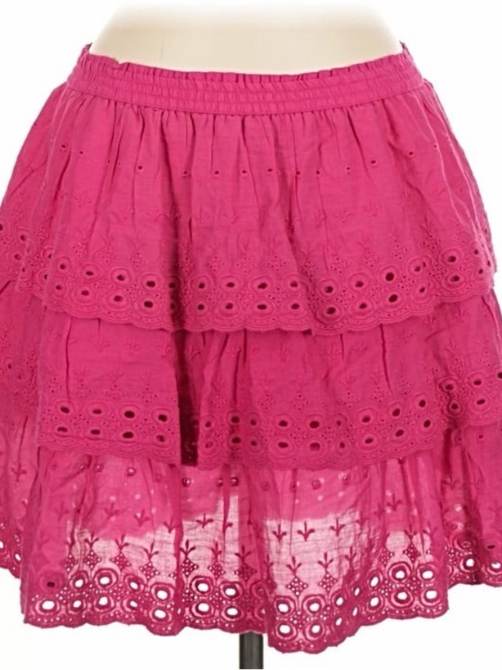 Pink Eyelet Tiered Cotton Skirt